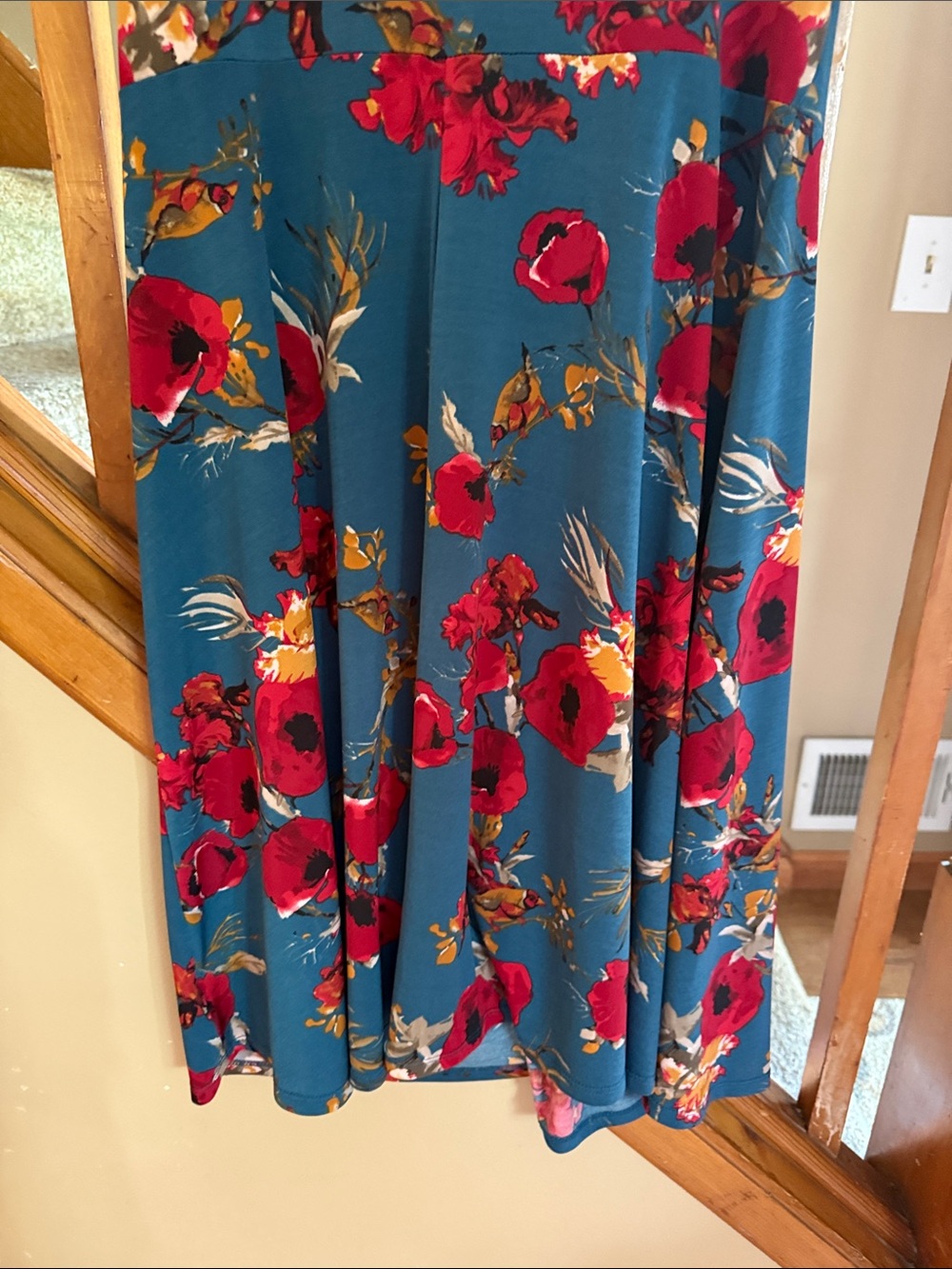 Teal Floral Wrap Dress with Red Bloom Print - Picture 8 of 8